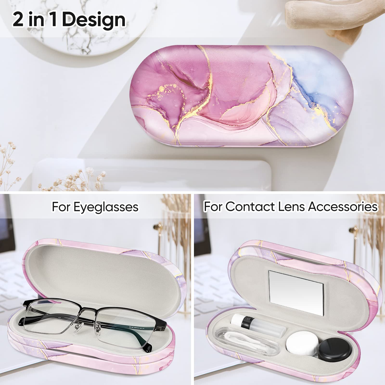 FINTIE 2-in-1 case open with compartments for glasses and lenses.