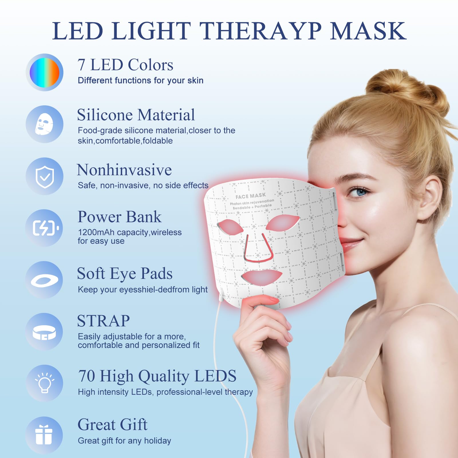 Fiogeo LED mask with soft silicone design safe for all skin types