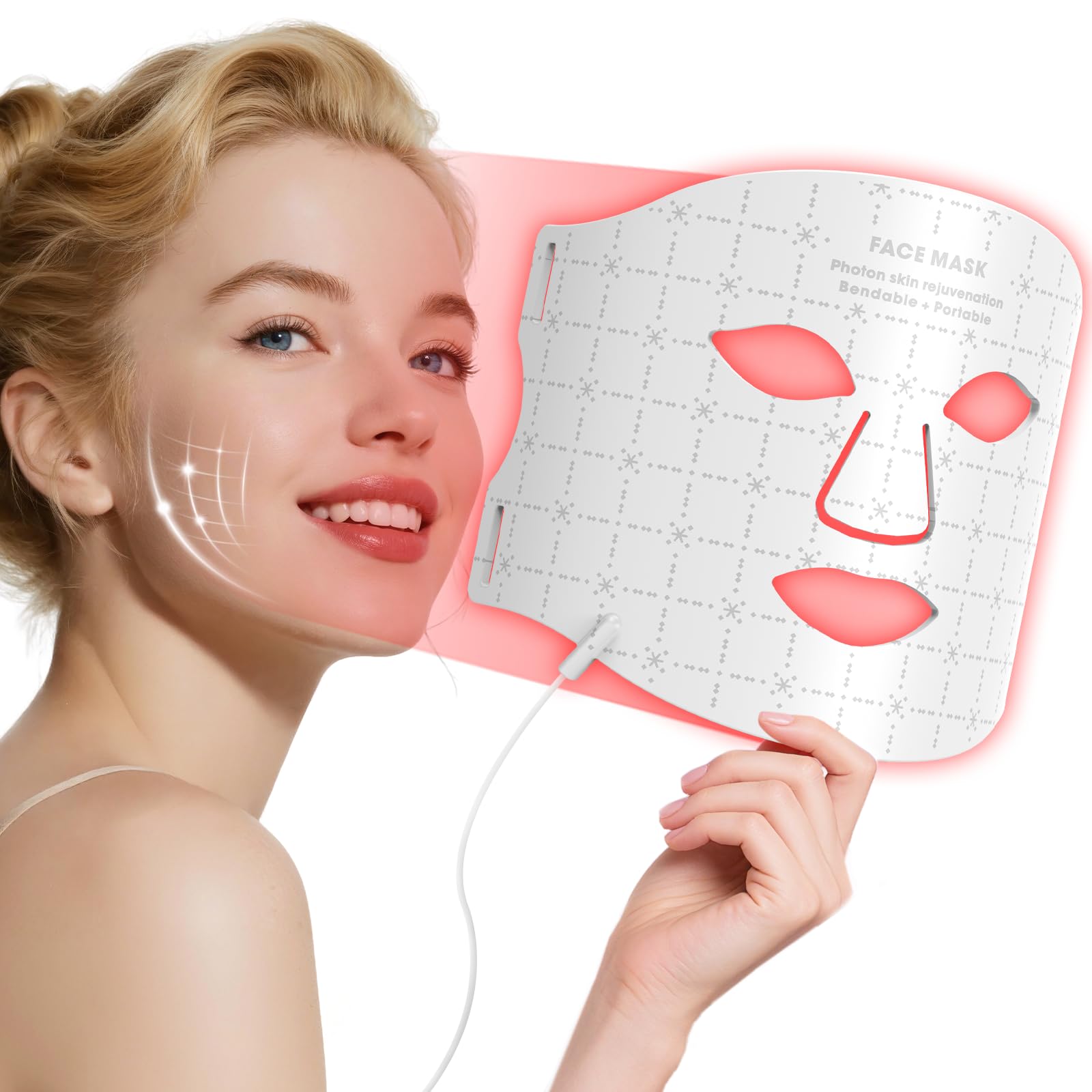 Fiogeo red light therapy mask front view, sleek home skincare device