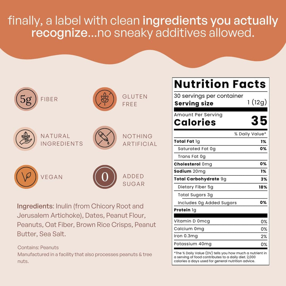 Fiome Fiber Bite ingredients list shows simple, recognizable materials.