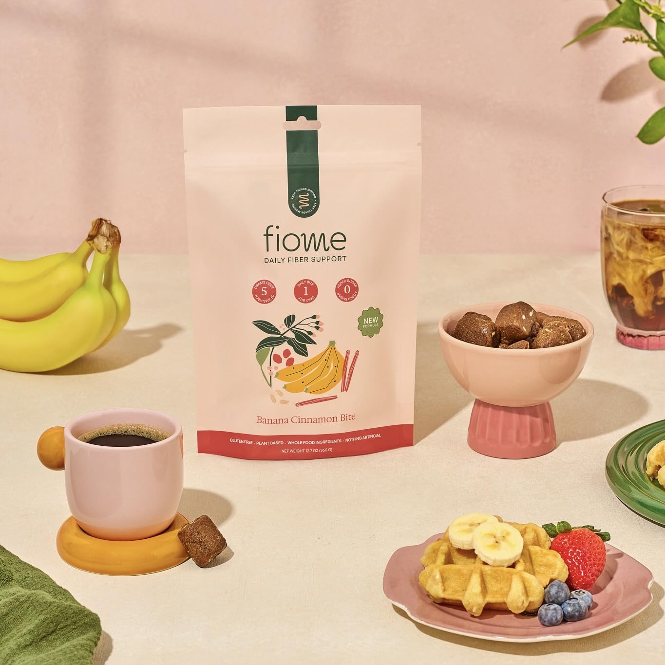 Fiome Fiber Bites banana cinnamon flavor highlight for on-the-go snacking