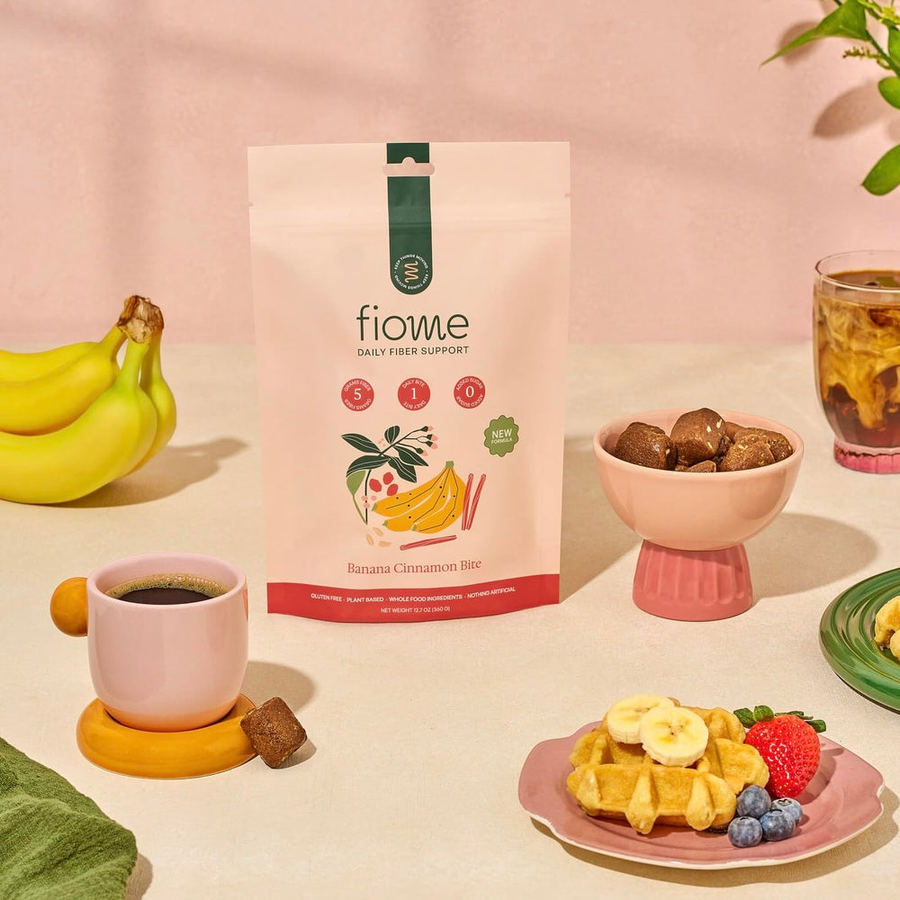 Fiome Fiber Bites banana cinnamon flavor highlight for on-the-go snacking