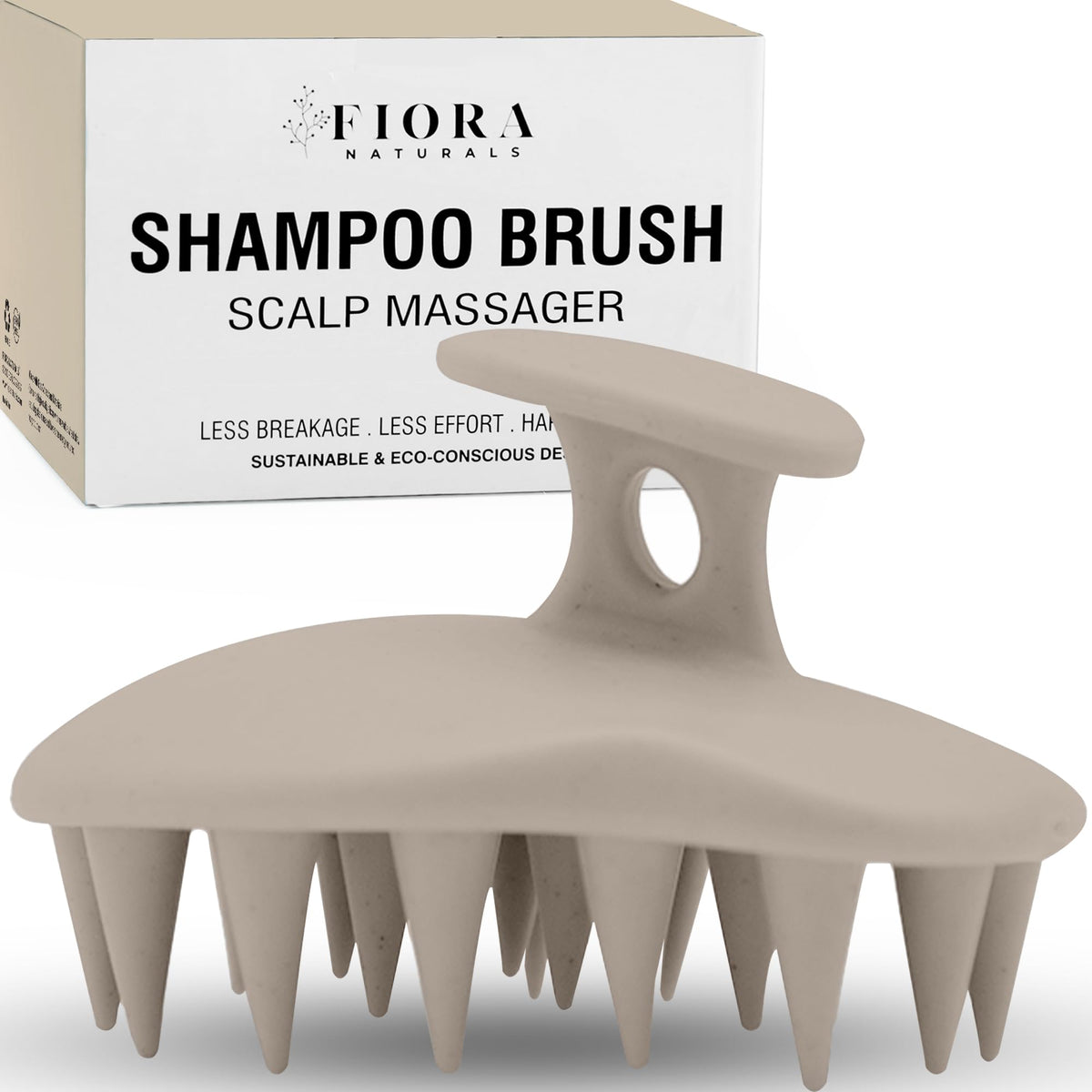 Cepillo masajeador Fiora Naturals para cuero cabelludo, exfoliación suave.