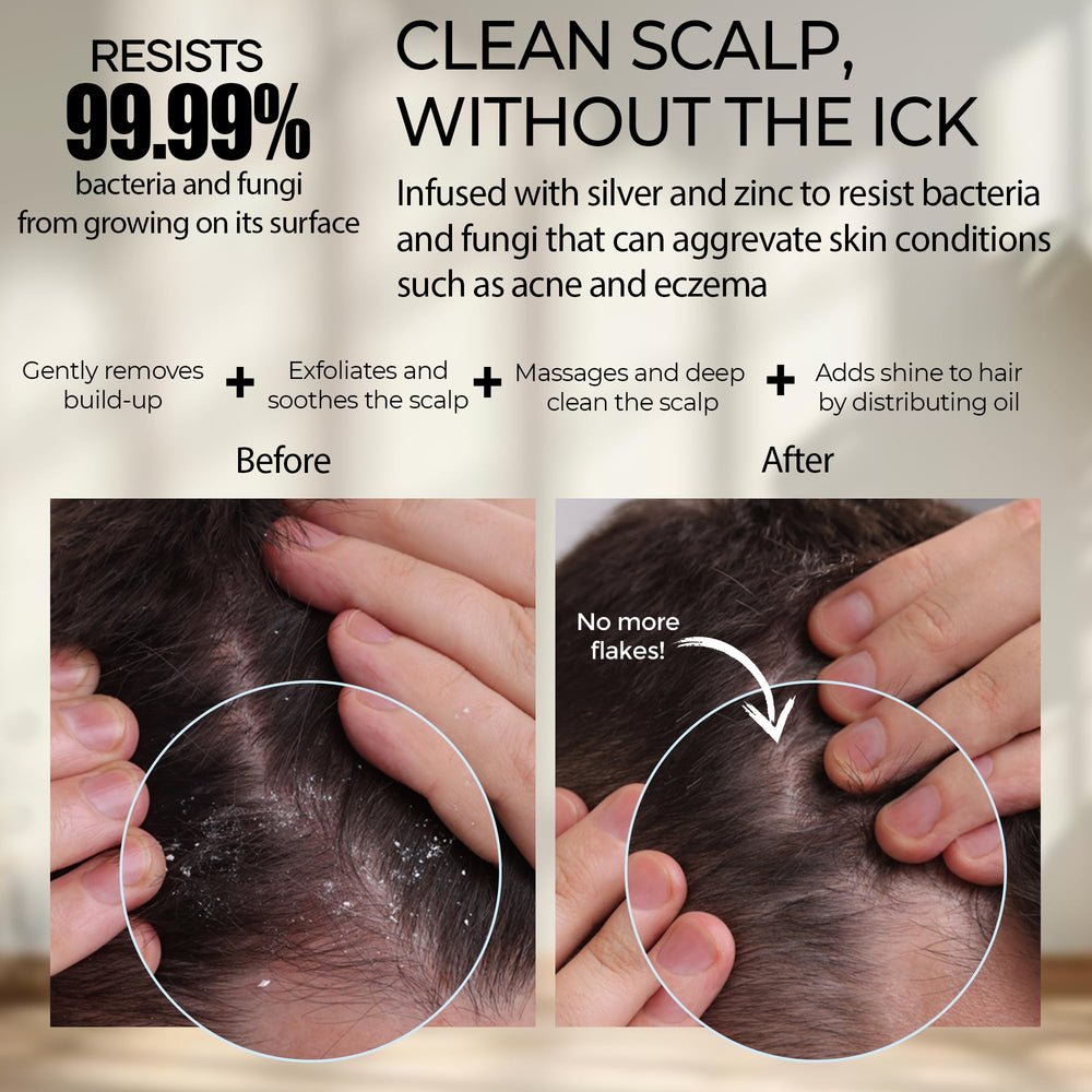 Fiora Naturals silicone bristles cleansing wet hair for exfoliating scalp care.