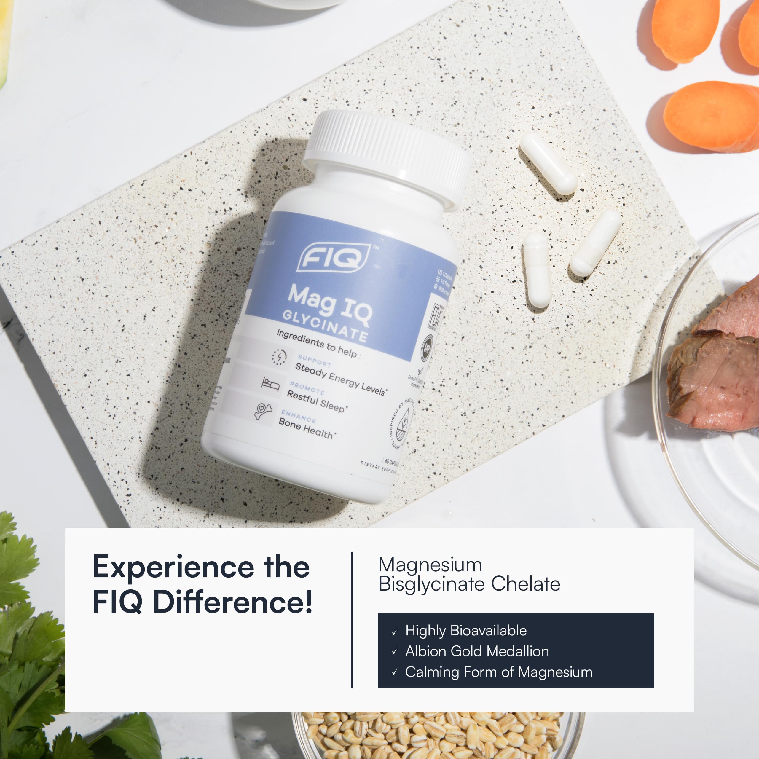 FIQ Mag IQ Glycinate bottle pour showcasing easy intake.