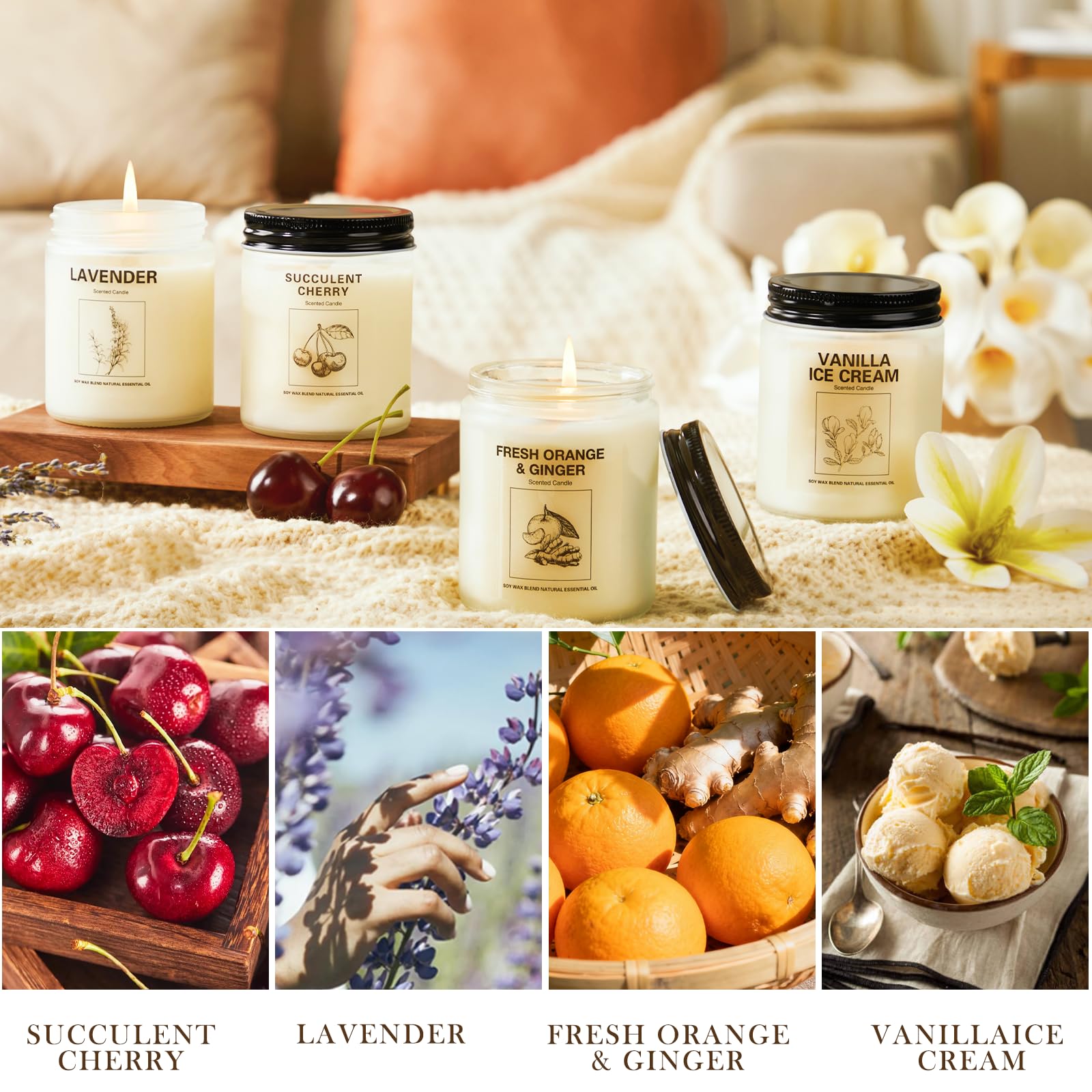 FIQNPAU orange-ginger candle image; uplifting citrus and warm spice for bright spaces.