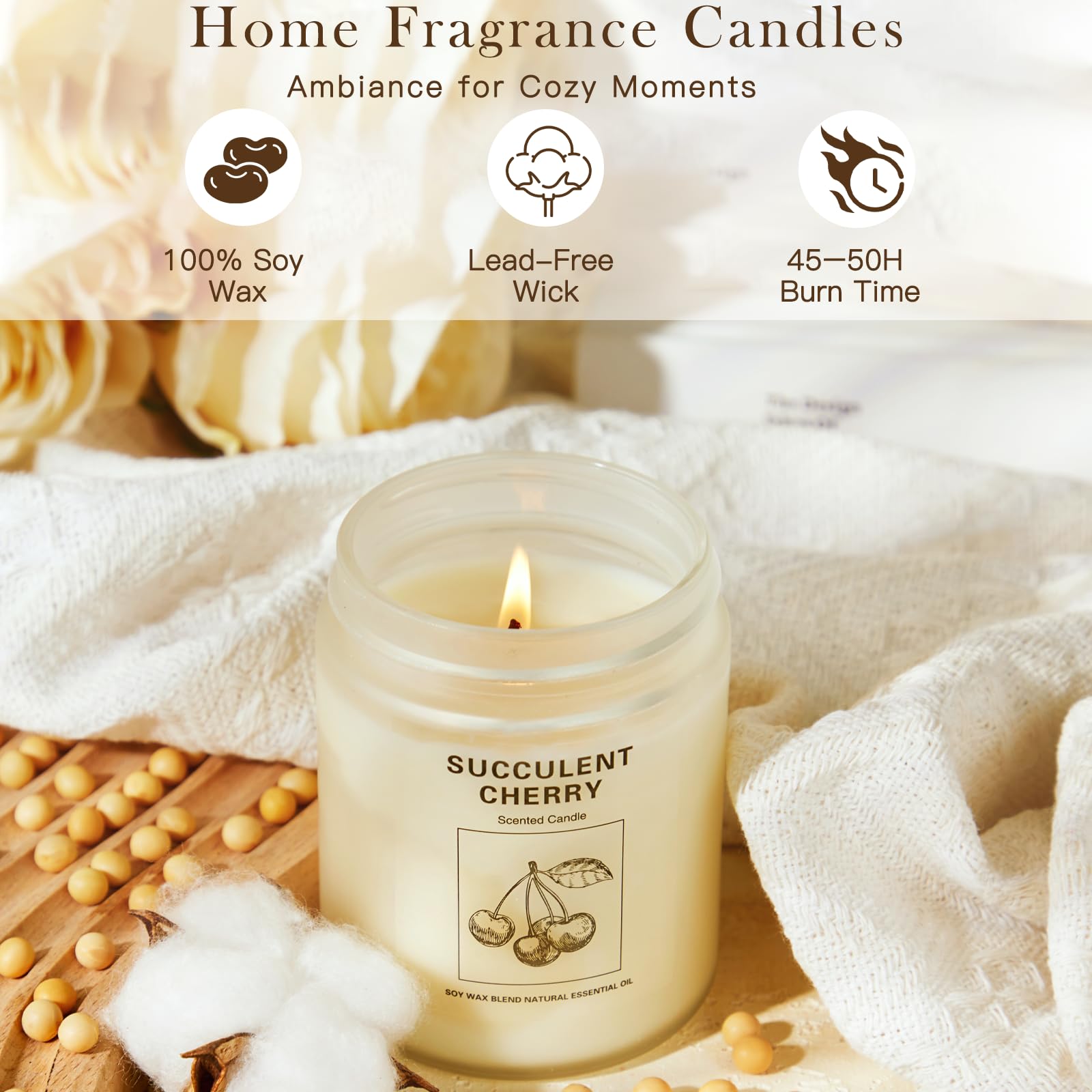 FIQNPAU vanilla candle image; sweet aroma supports relaxing evenings.