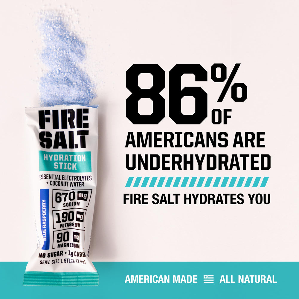 Fire Science Fire Salt Hydration Stick in workout setting with bottle beside gym bag.