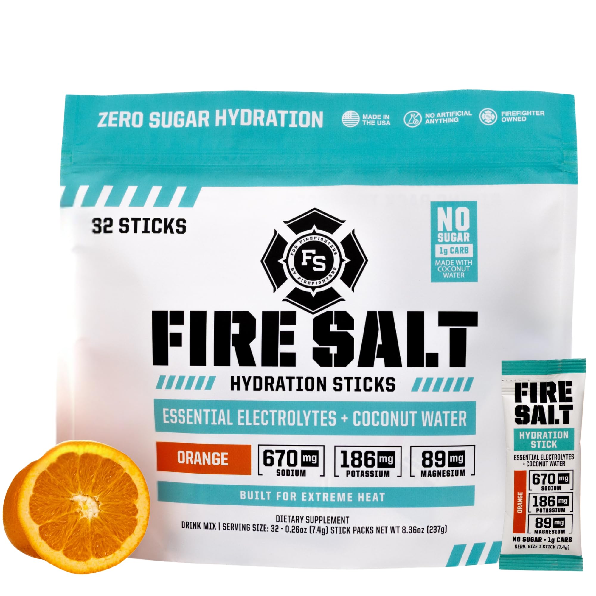 Fire Science Fire Salt Hydration Sticks orange pack for on-the-go hydration