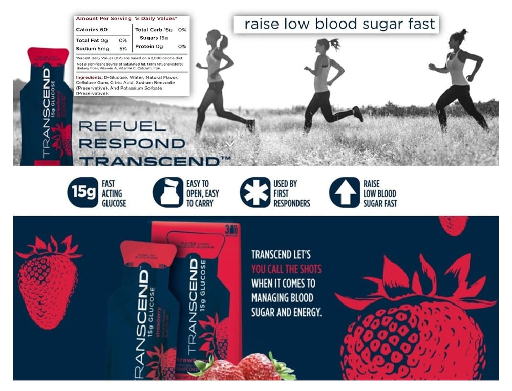 First Aid Global Transcend strawberry glucose gel pouch for fast sugar boost