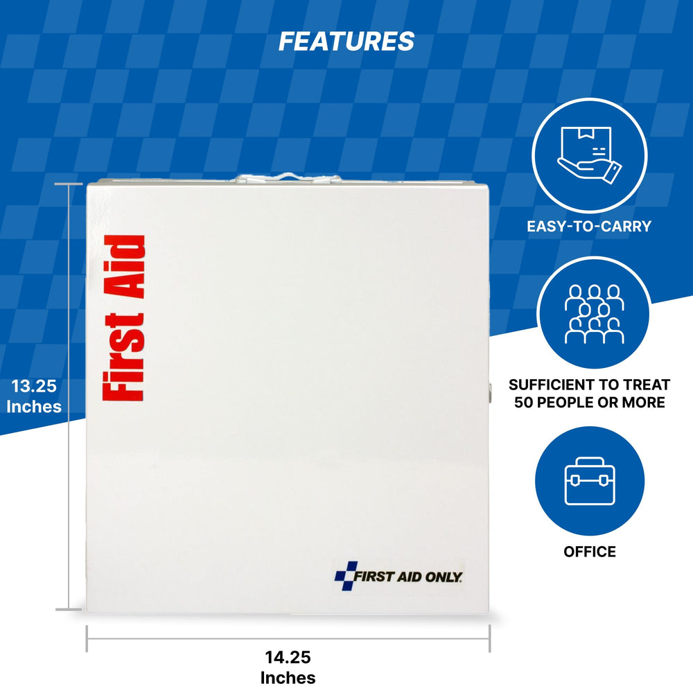 Carrying handle on the First Aid Only SmartCompliance cabinet for easy transport.