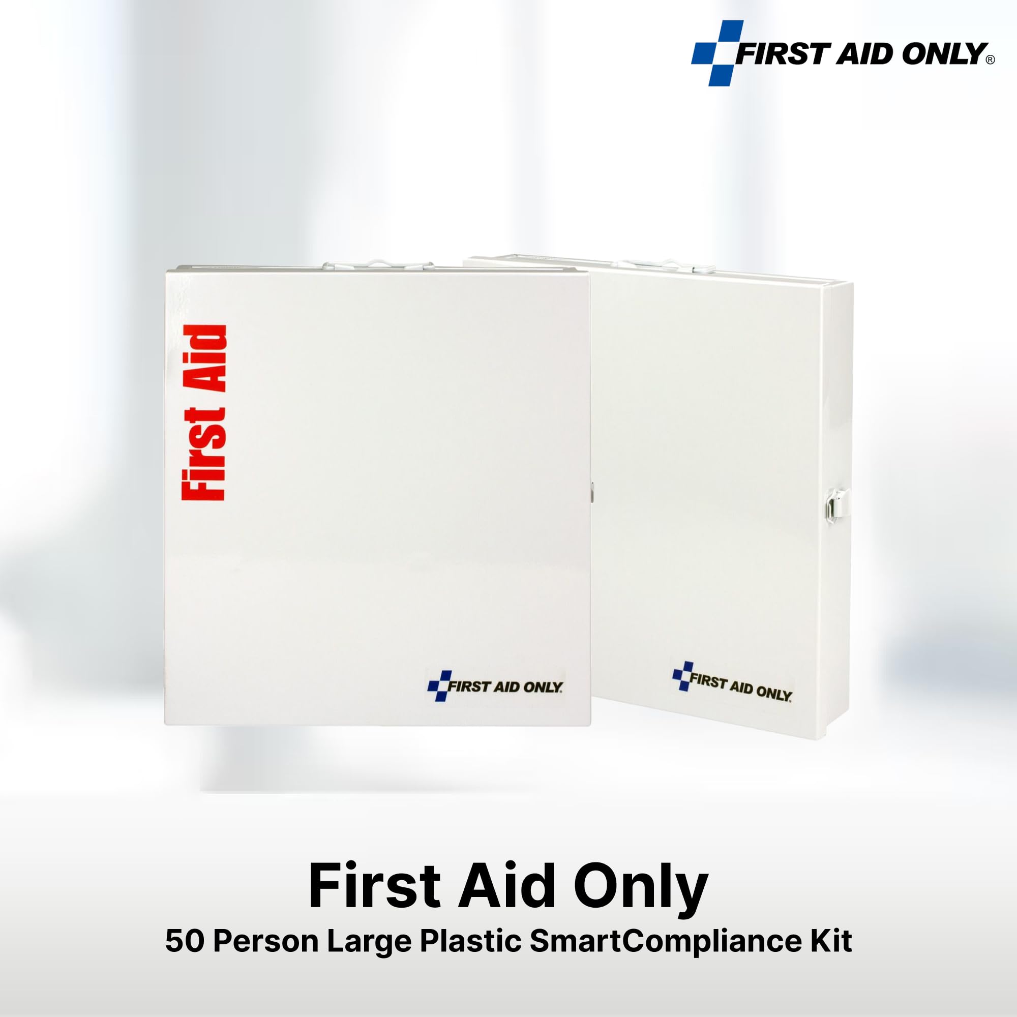 Interior view of First Aid Only SmartCompliance with organized, color-coded supplies.