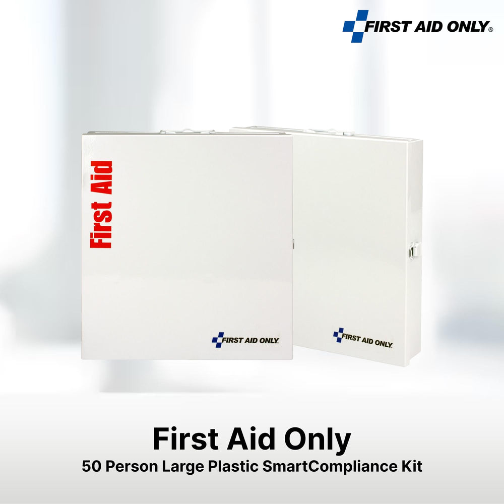 Interior view of First Aid Only SmartCompliance with organized, color-coded supplies.