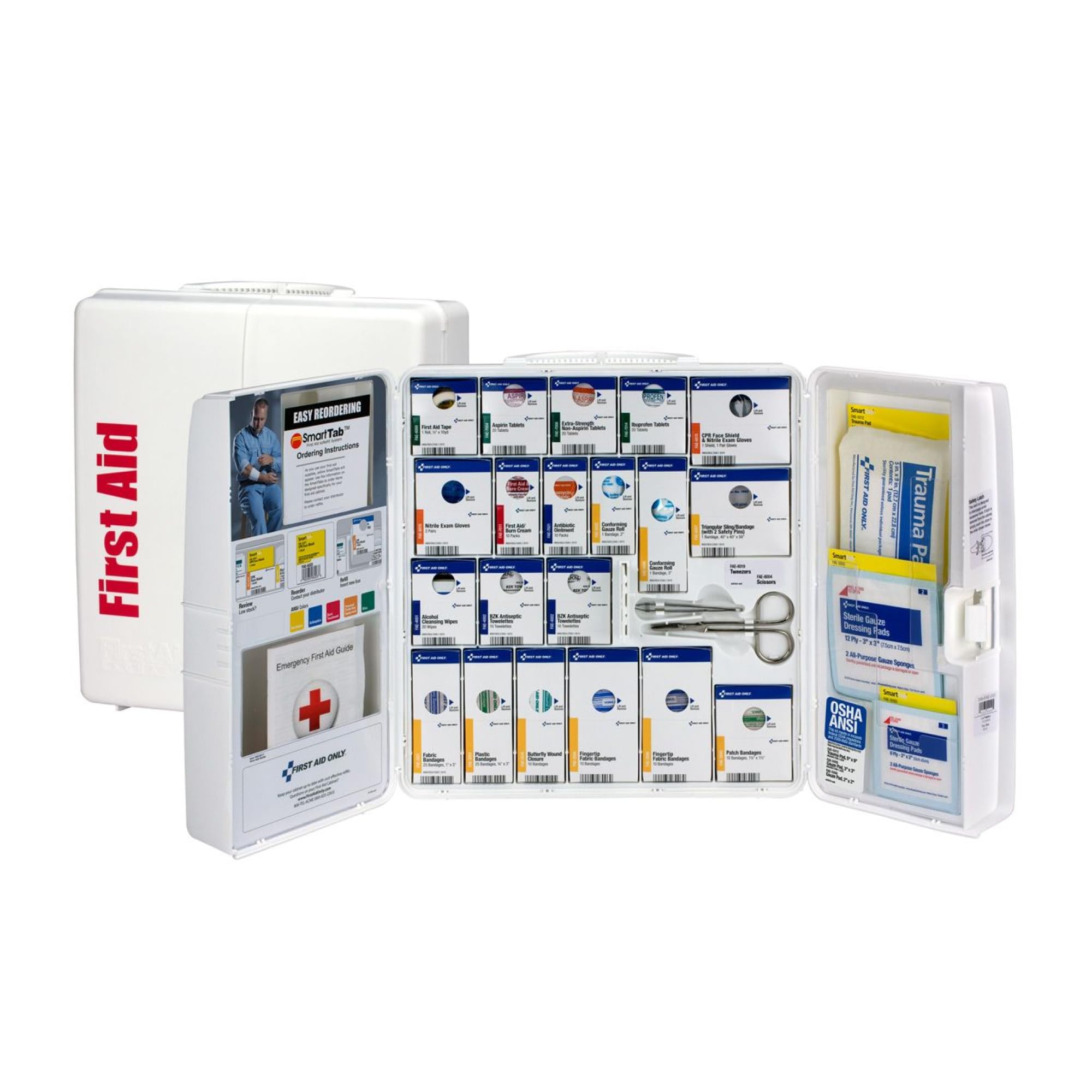 First Aid Only SmartCompliance cabinet front view with organized emergency supplies