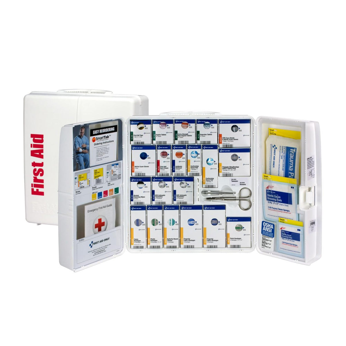 First Aid Only SmartCompliance cabinet front view with organized emergency supplies