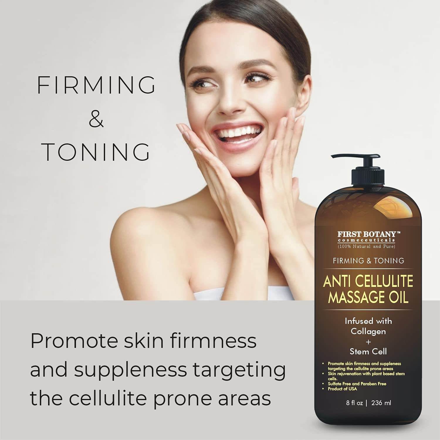 First Botany anti-cellulite oil massage action helps stimulate circulation during application