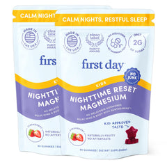 First Day magnesium for kids gummies bottle shown for bedtime calm