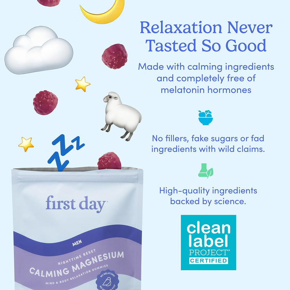 First Day Men’s Nighttime Reset gummies with Zembrin ingredient label