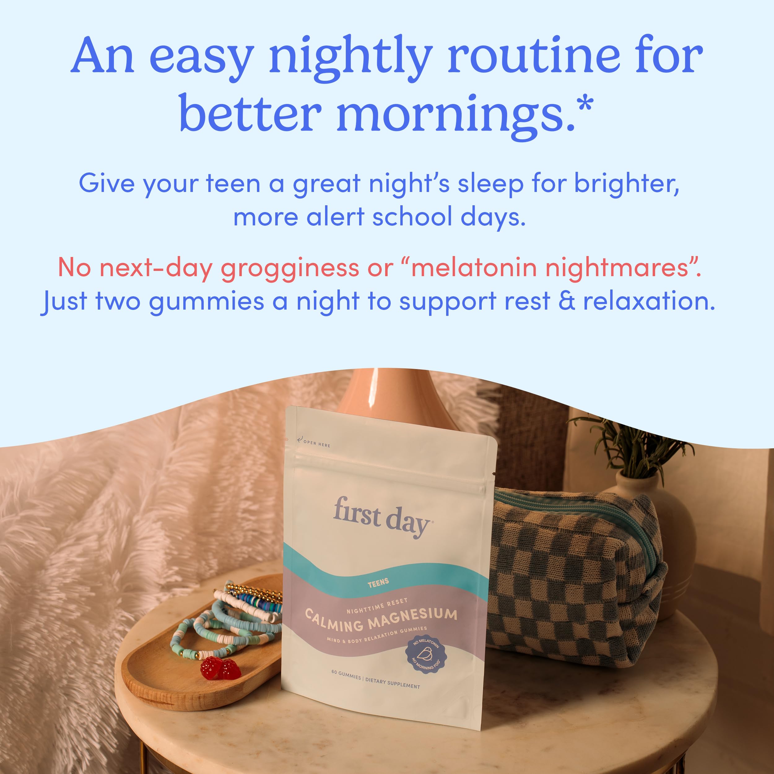 First Day Nighttime Reset placed in a teen’s nightly routine setup