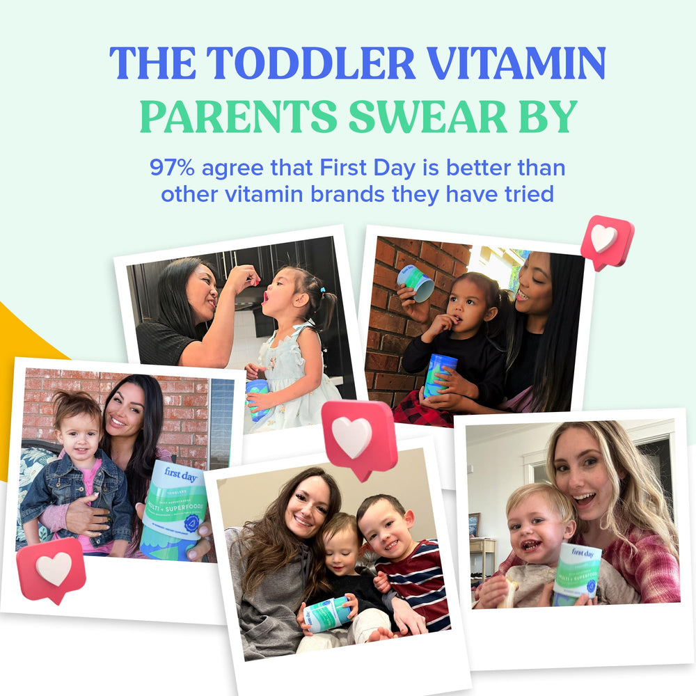 Gummy texture and fruity color from First Day toddler vitamins