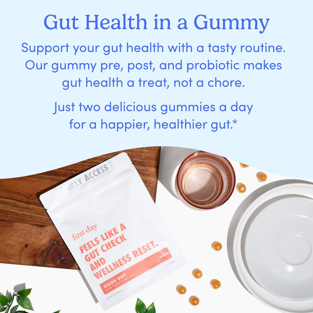 First Day Tribiotic gummies with vitamins support a seamless routine.