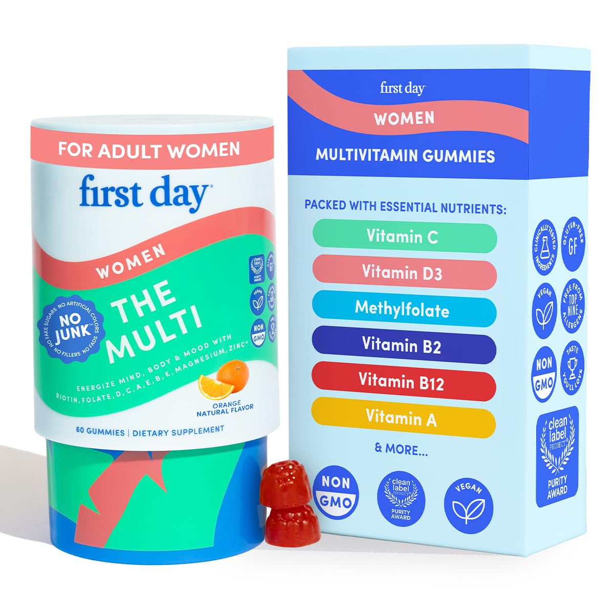 FIRST DAY women's multivitamin bottle for daily energy and essential nutrients.