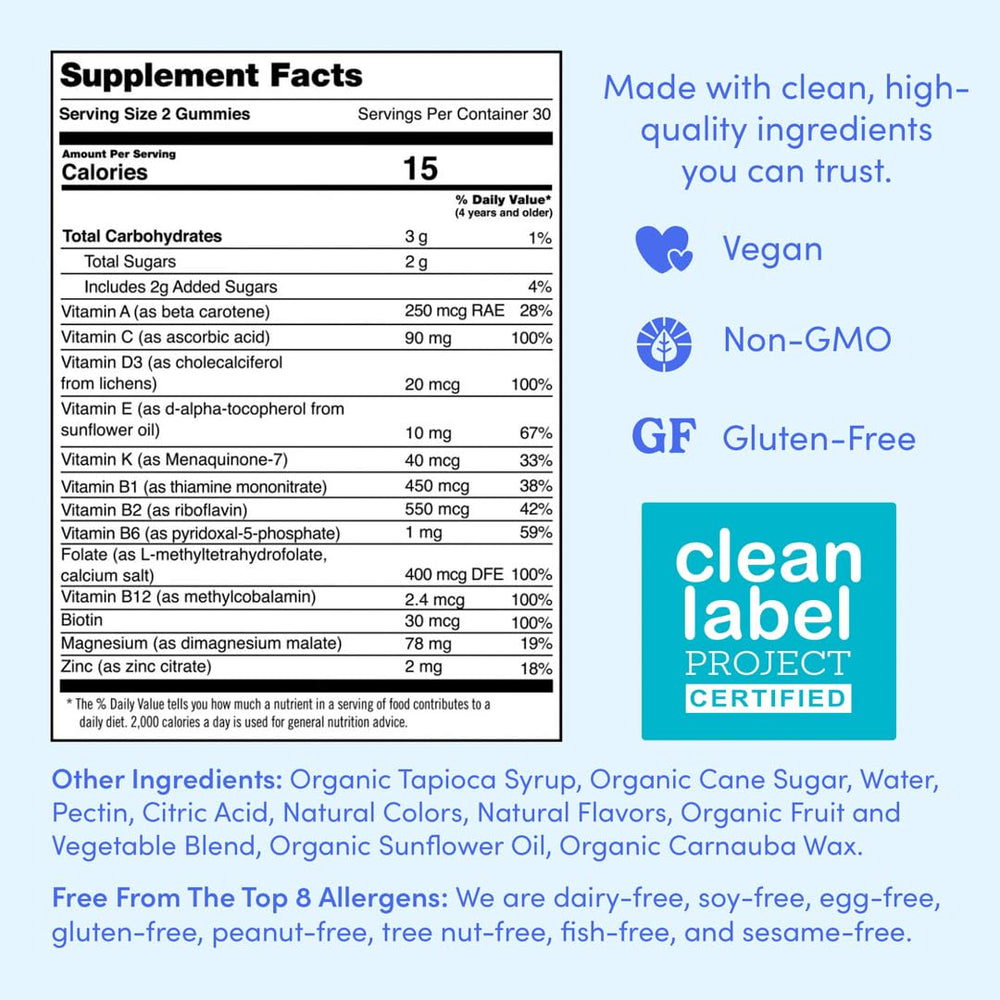 FIRST DAY gummies with organic fruits like apples and blueberries for wholesome nutrition.