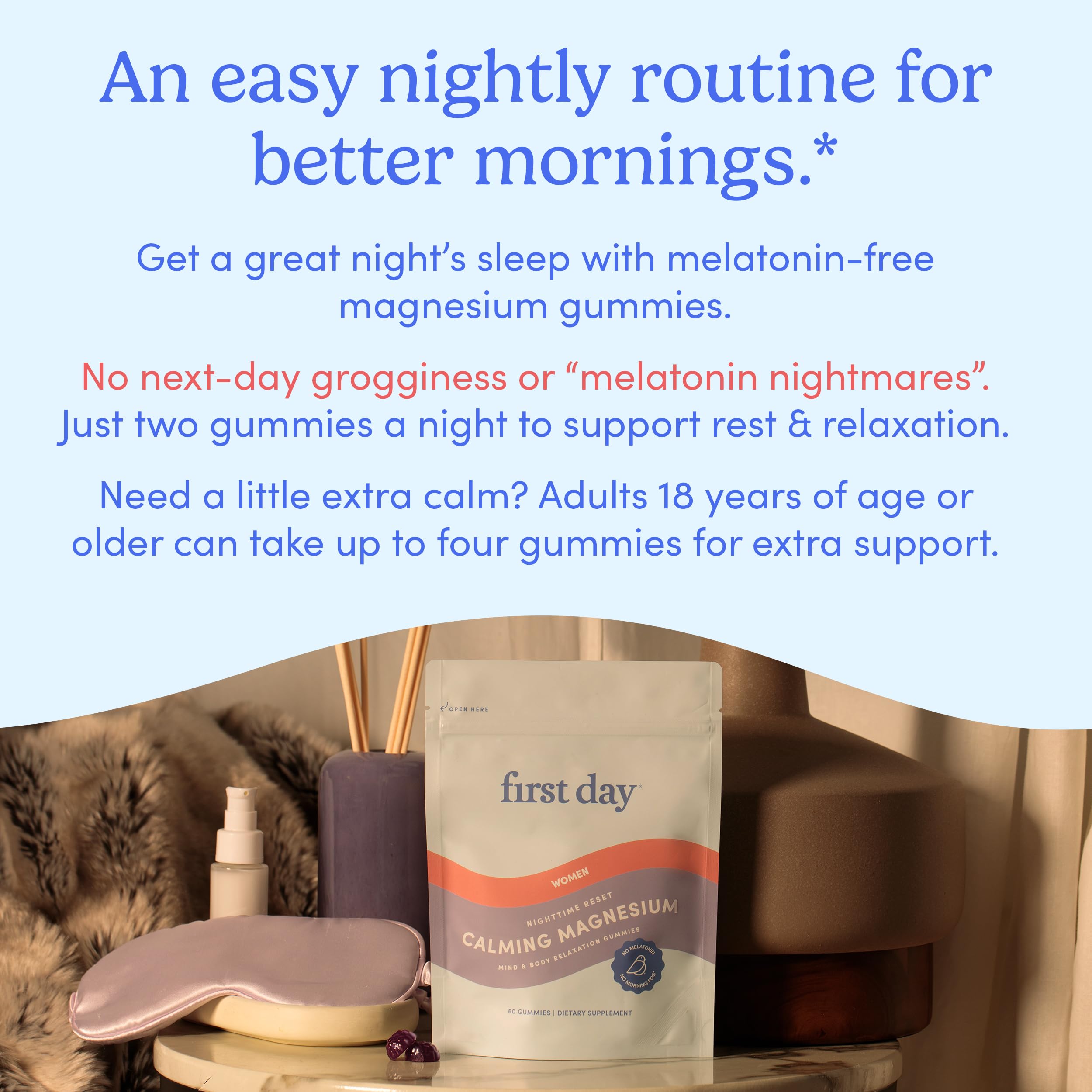 FIRST DAY Nighttime Reset allergen-free formula supports inclusive use.