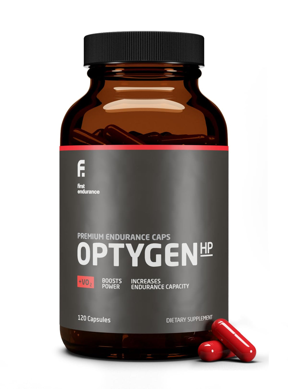 FIRST ENDURANCE OptygenHP bottle front promotes peak endurance support.