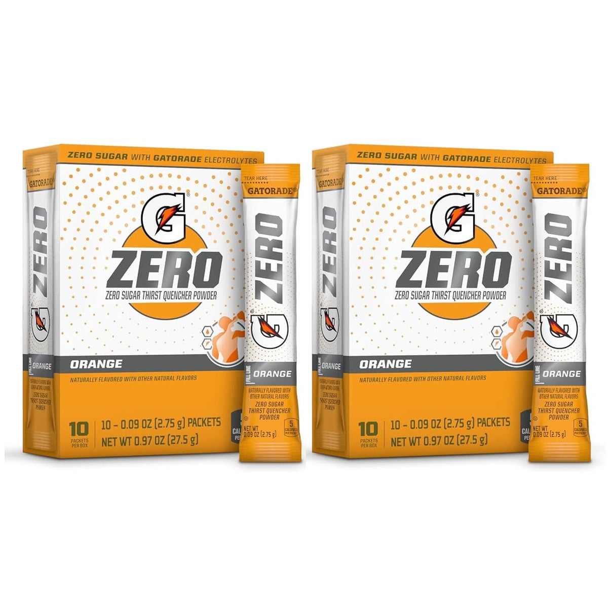 First Leaf G Zero orange packets for sugar-free hydration during workouts and daily activities.
