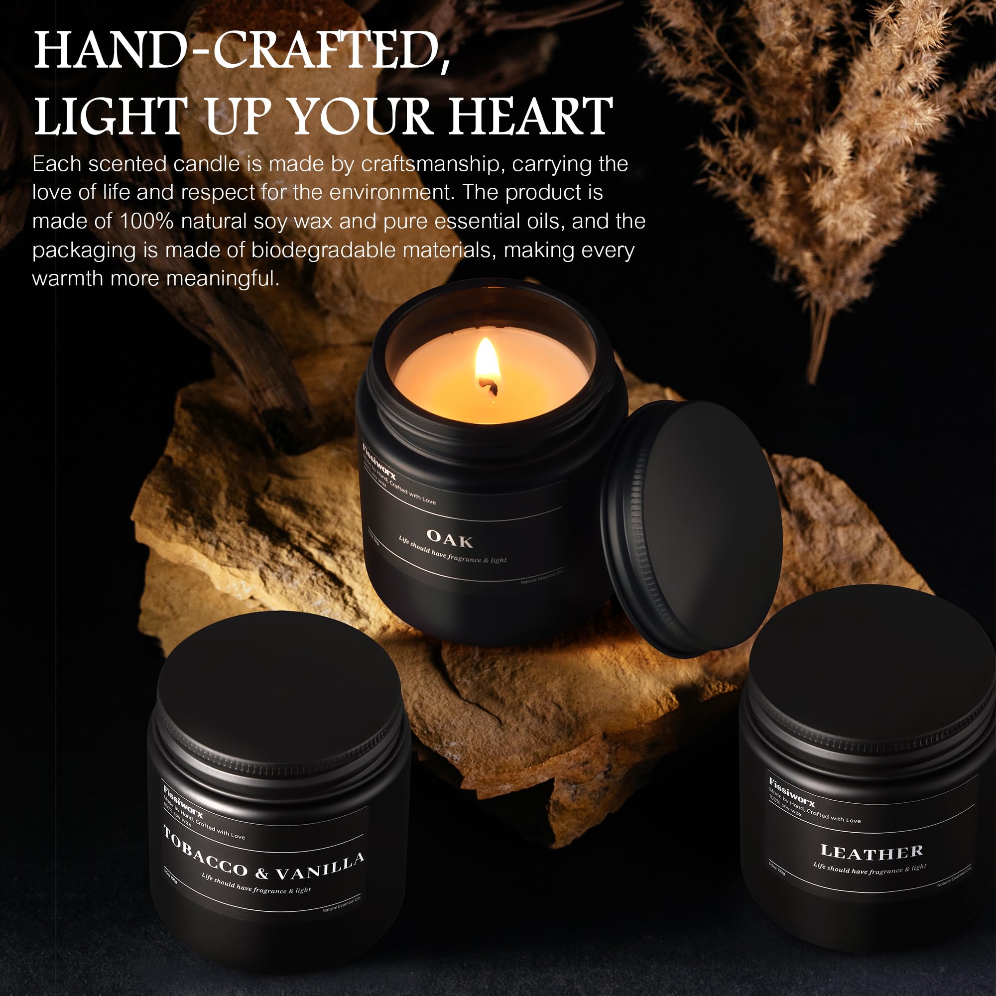 FISSIWORX Soy wax candle jar burns cleanly with natural oils