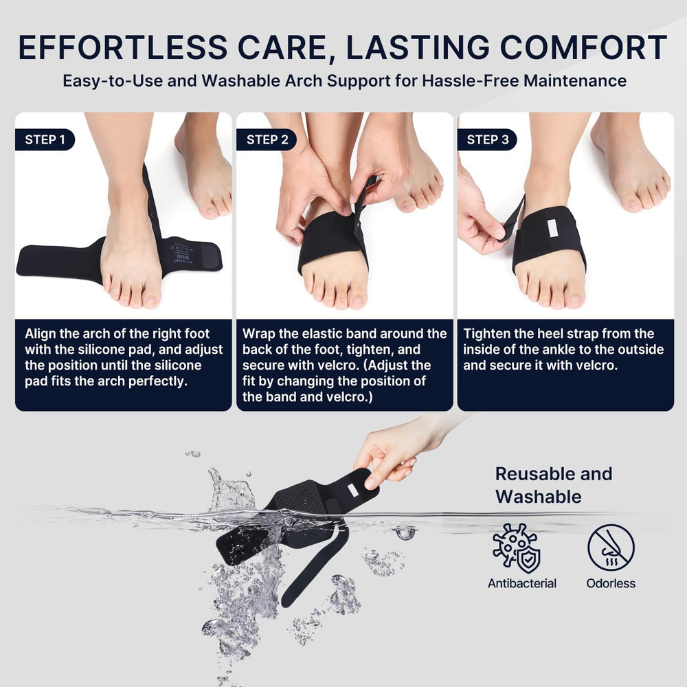 Fit Geno arch support brace moisture-wicking material keeps feet dry during wear.