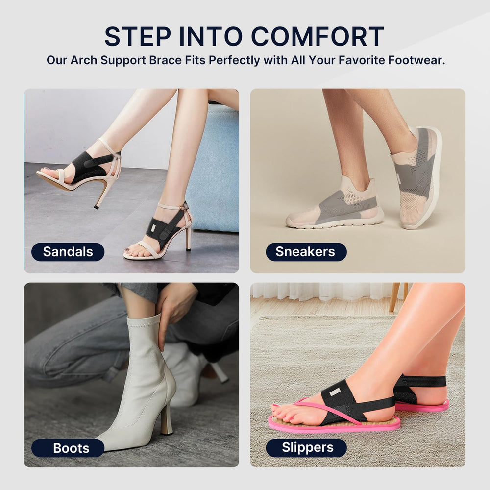 Fit Geno arch support brace slim profile design fits most casual and athletic footwear.