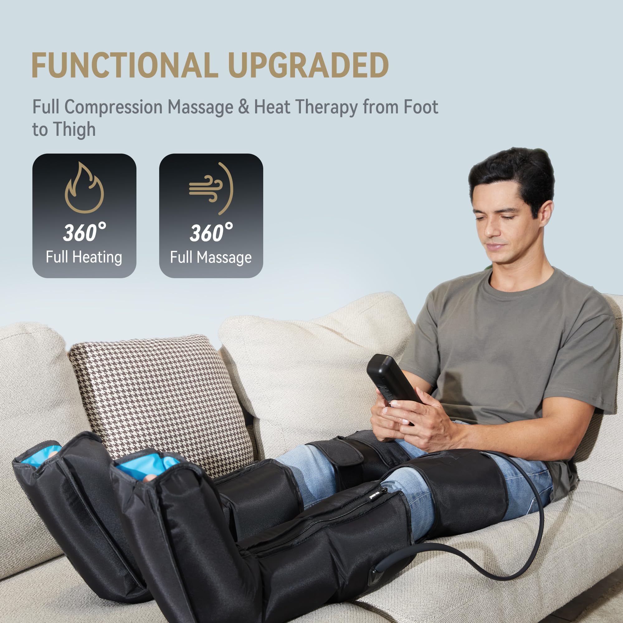 FIT KING Massager full-leg coverage enables sequential compression for soothing relief.