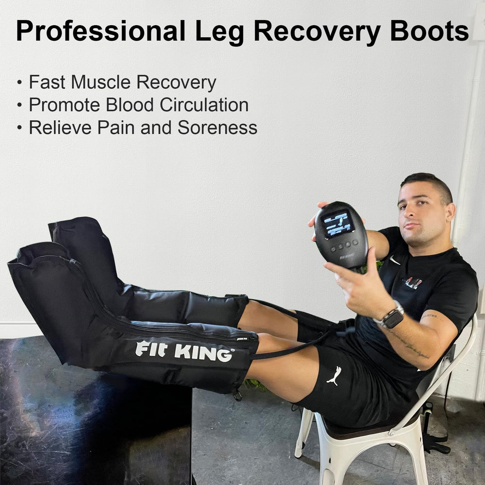 FIT KING device on legs delivers sequential massage during a relaxing session