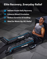 FIT KING cordless battery pack enables portable leg recovery sessions.