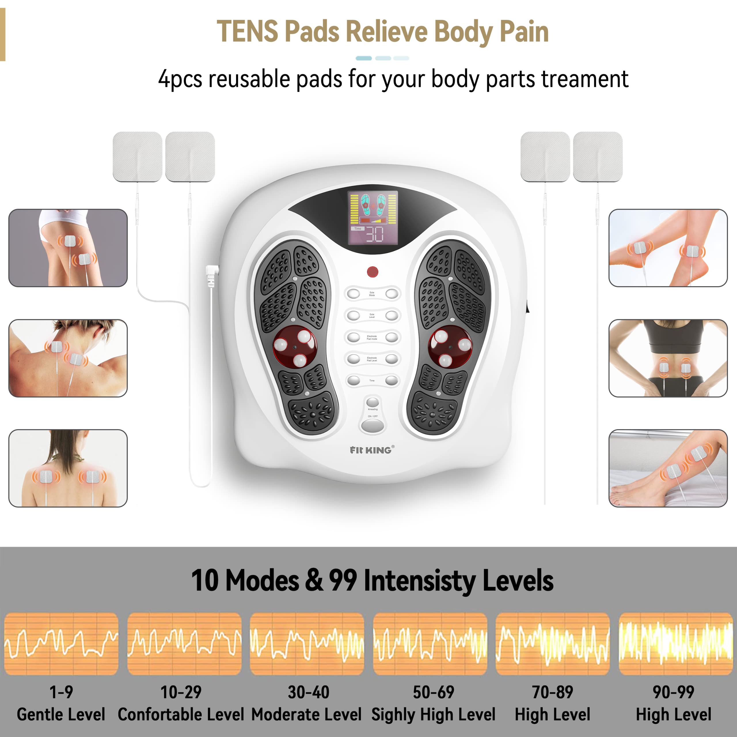 FIT KING Diabetes care massager shows adjustable intensity for user comfort.