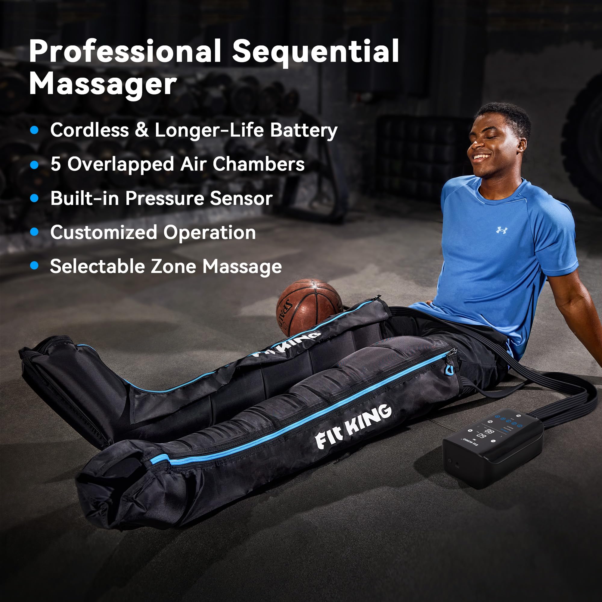 FIT KING five-chamber-leg-wrap demonstrates 360° full-leg coverage