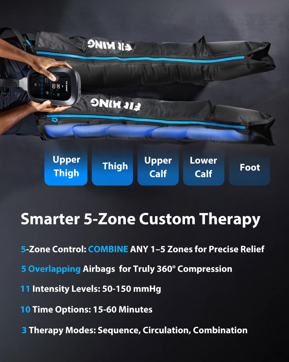 Foot, lower calf, and upper calf zones highlighted for targeted massage