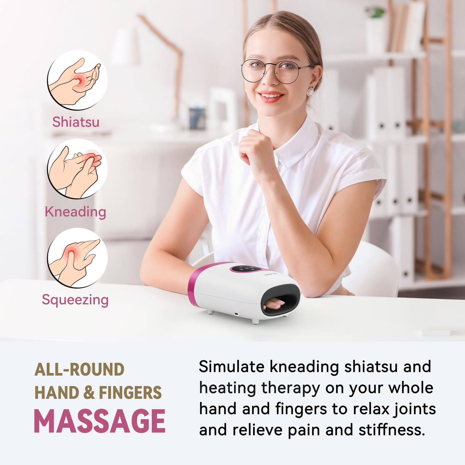FIT KING hand massager in use showing cordless portability for on-the-go relief