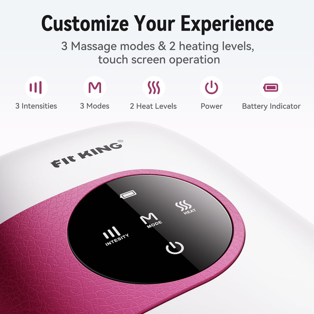 FIT KING hand massager heating levels shown for warm therapy