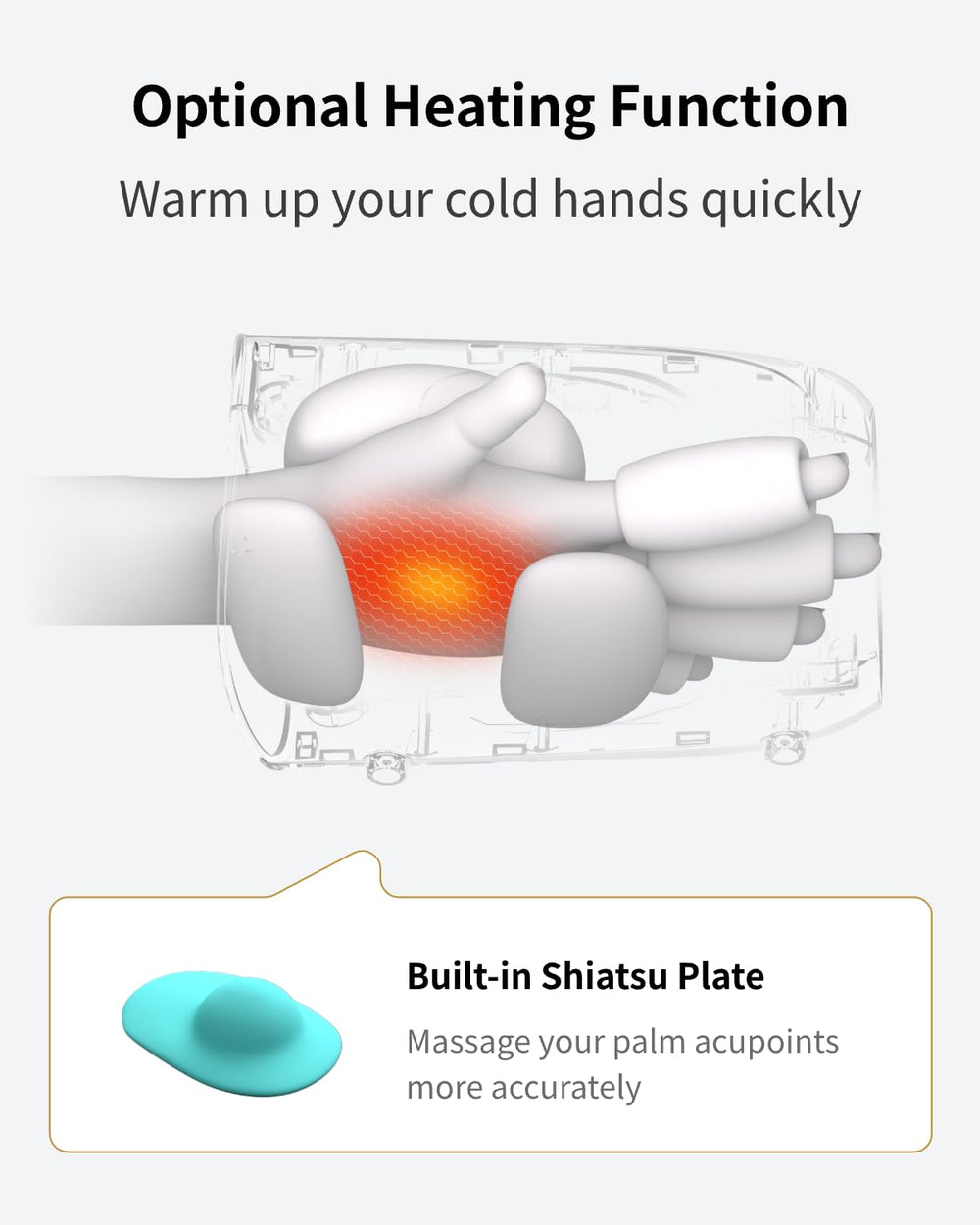 FIT KING massager in use on palm demonstrates warm compression