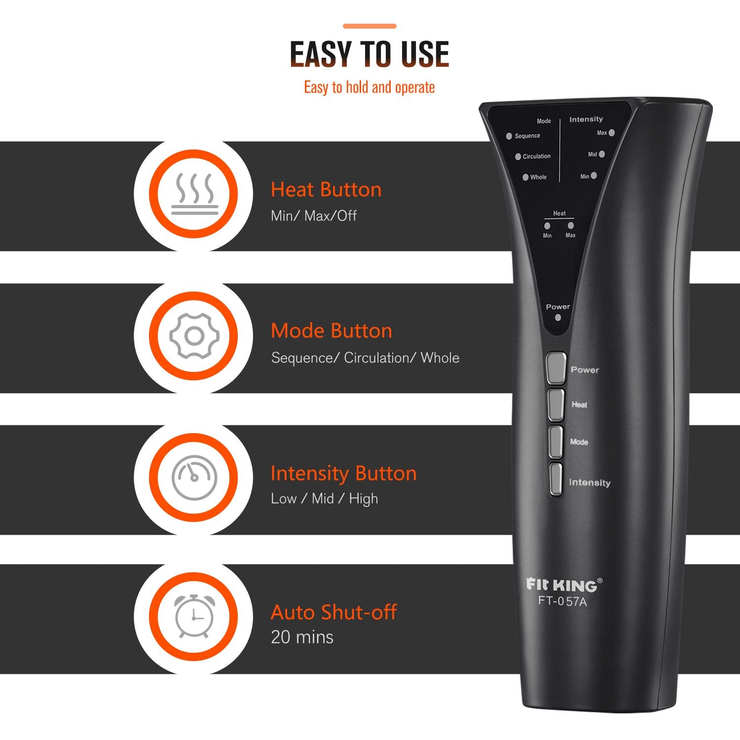 FIT KING display shows two heating levels for warm, relaxing relief
