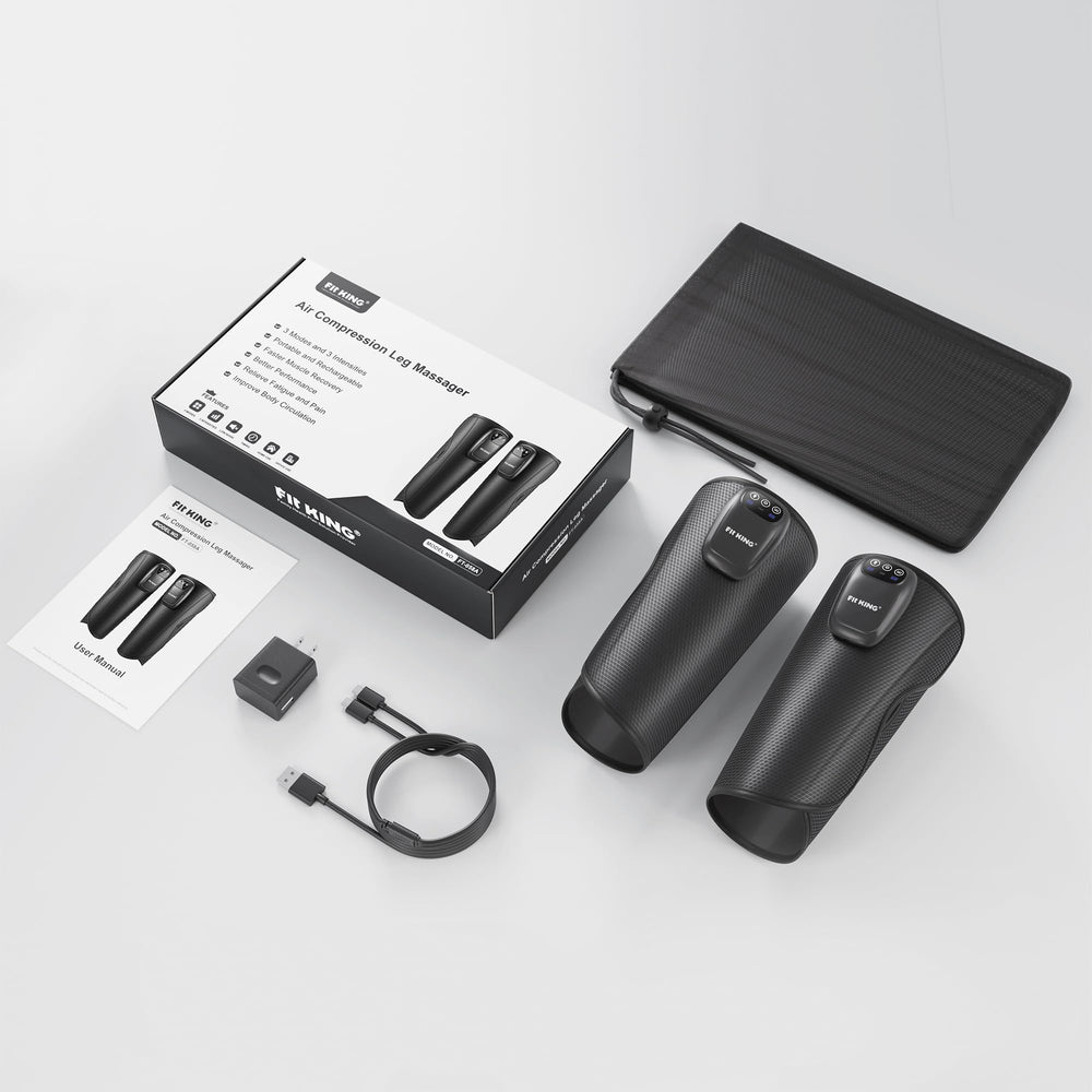 Fit King leg massager hose-free design for easy use and storage.