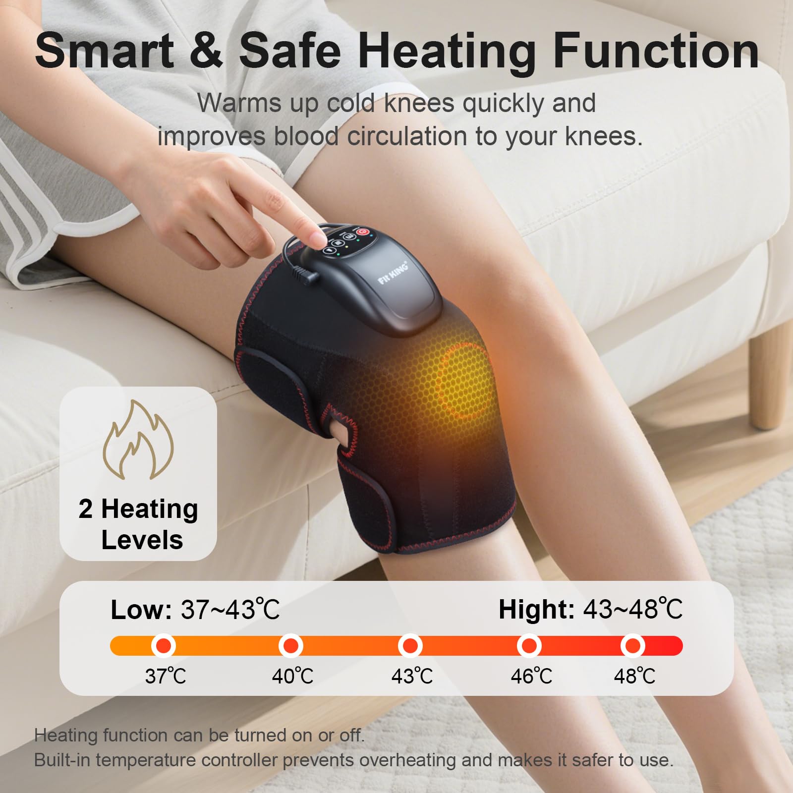 FIT KING knee massager airbags close-up highlighting three-area compression.