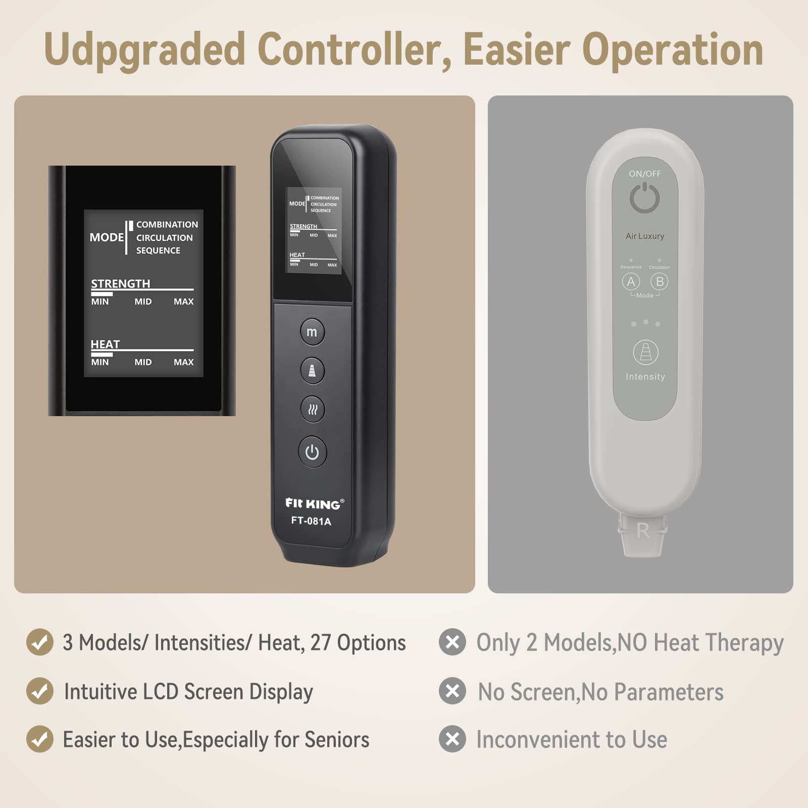 Fit King massager adapts to small and large legs with adjustable pressure.