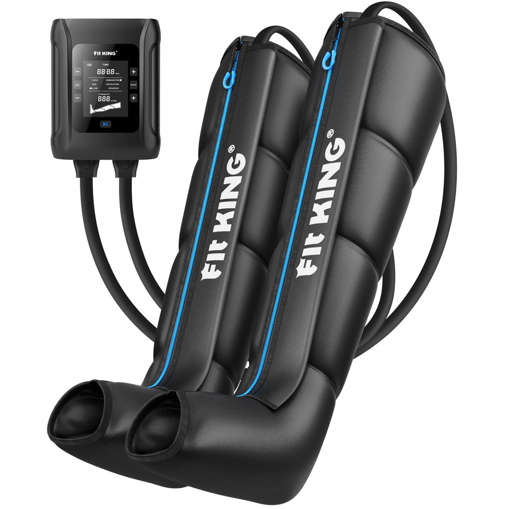 FIT KING Pro air compression boots in setup mode for easy at-home use
