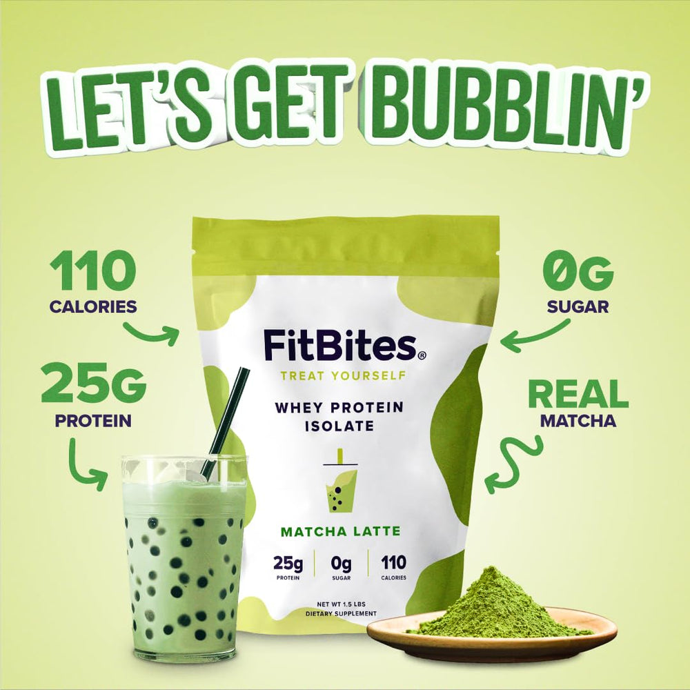 Shake made with FitBites Matcha Latte shows smooth texture and creamy finish.