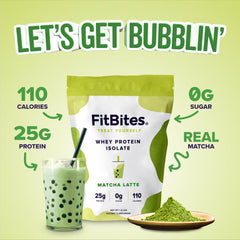 Shake made with FitBites Matcha Latte shows smooth texture and creamy finish.