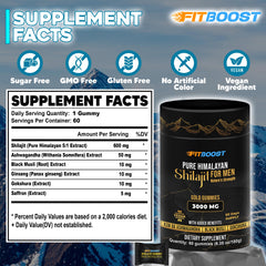 FITBOOST Shilajit Gummies botella: fácil almacenamiento y consumo diario